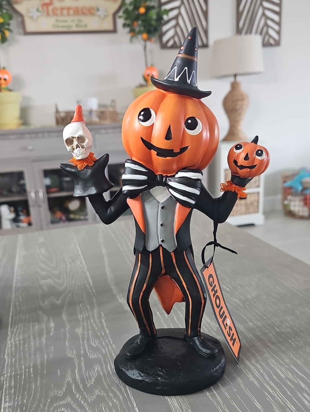 New! Ghoulish Vintage Inspired Halloween Bow Tie Pumpkin Jester Puppets